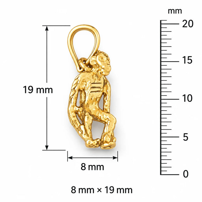 3D Monkey Charm Pendant 14k Gold Yellow Gold 14k