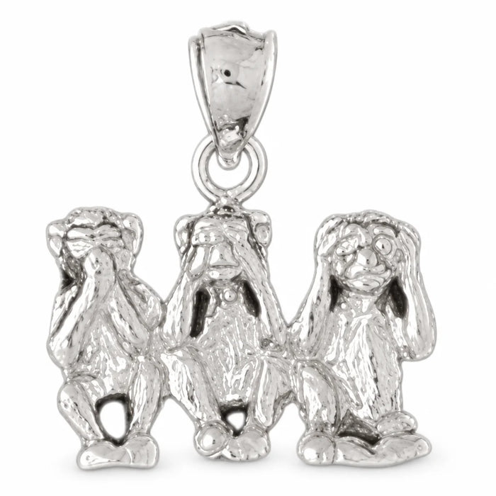 3D Monkeys Charm Pendant 14k Gold (3.9 Grams) White Gold 14k