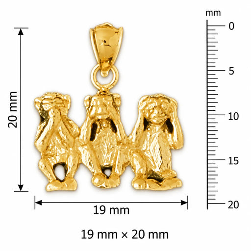 3D Monkeys Charm Pendant 14k Gold (3.9 Grams) Yellow Gold 14k