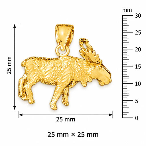 3D Moose Charm Pendant 14k Gold Yellow Gold 14k