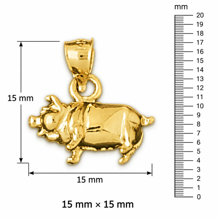 3D Pig Charm Pendant 14k Gold Yellow Gold 14k
