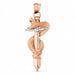 3D Snake on Sword Charm Pendant 14k Two Tone Yellow and White Gold