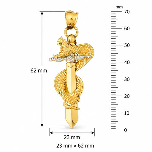 3D Snake on Sword Charm Pendant 14k Two Tone Yellow and White Gold Yellow Gold 14k