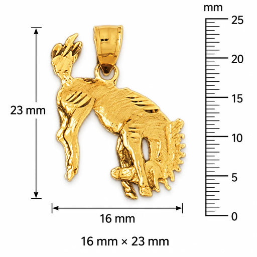 3D Wild Horse Charm Pendant 14k Gold (3.8 Grams) Yellow Gold 14k