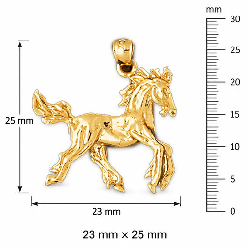 3D Wild Horse Charm Pendant 14k Gold (4.8 Grams) Yellow Gold 14k