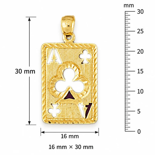 Ace Club Playing Card Charm Pendant 14k Gold Yellow Gold 14k