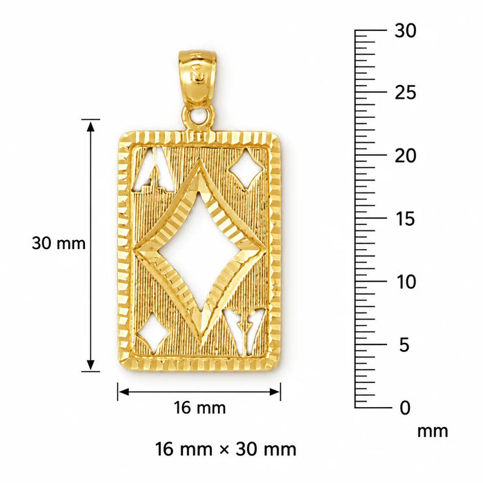 Ace Diamond Playing Card Charm Pendant 14k Gold Yellow Gold 14k