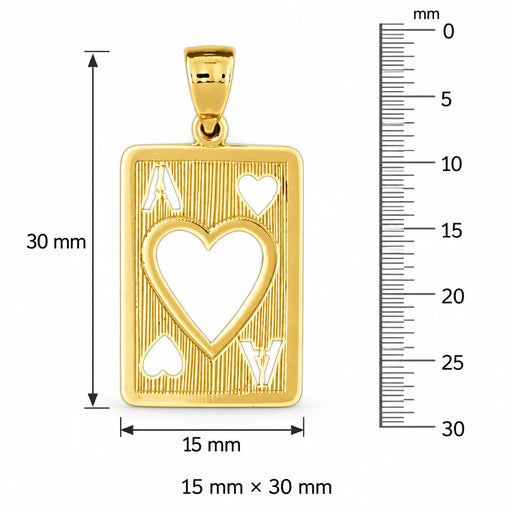 Ace Heart Playing Card Charm Pendant 14k Gold (2.5 Grams) Yellow Gold 14k