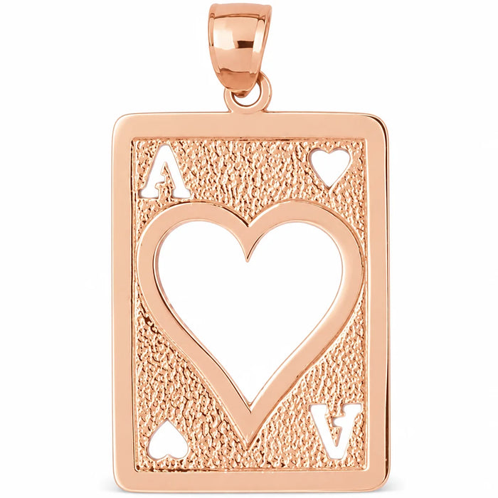 Ace Heart Playing Card Charm Pendant 14k Gold (5 Grams) Rose Gold 14k
