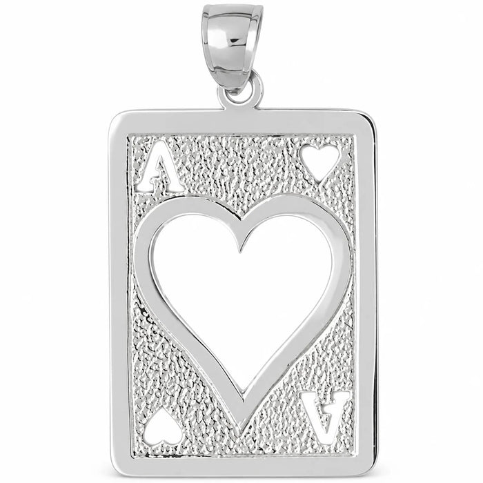 Ace Heart Playing Card Charm Pendant 14k Gold (5 Grams) White Gold 14k
