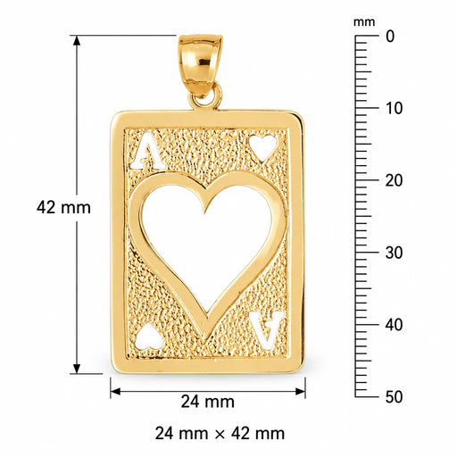 Ace Heart Playing Card Charm Pendant 14k Gold (5 Grams) Yellow Gold 14k