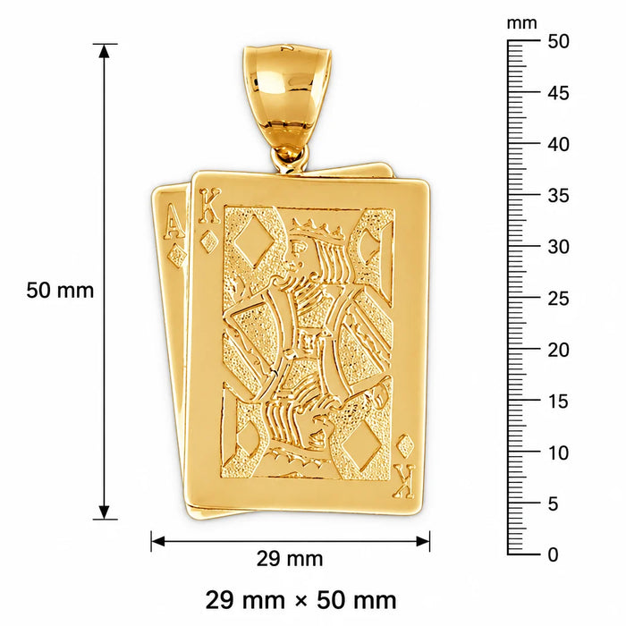Ace King Playing Cards Charm Pendant 14k Gold Yellow Gold 14k