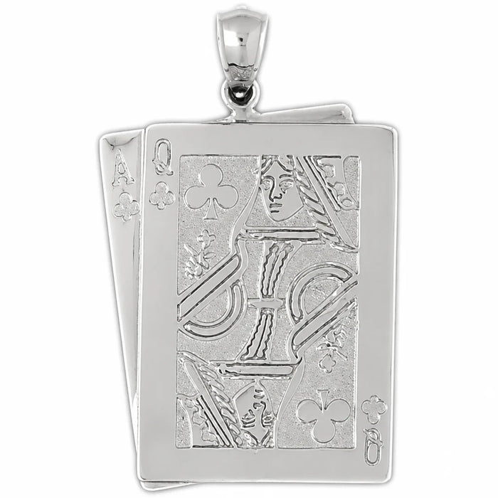 Ace Queen Playing Cards Charm Pendant 14k Gold White Gold 14k