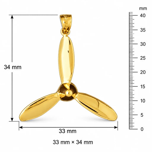 Airplane Propeller Charm Pendant 14k Gold (2.7 Grams) Yellow Gold 14k