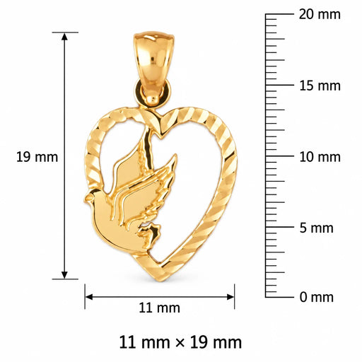 Bird In Heart Charm Pendant 14k Gold (0.6 Grams) Yellow Gold 14k