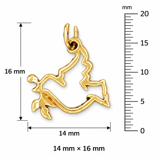 Bird With Olive Branch Charm Pendant 14k Gold (0.5 Grams) Yellow Gold 14k