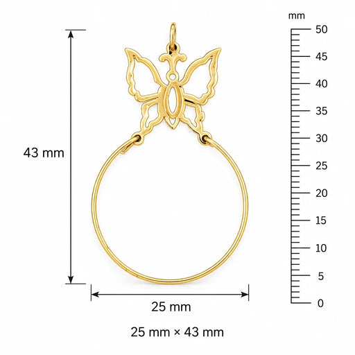 Butterfly Charm Holder Charm Pendant 14k Gold (1.5 Grams) Yellow Gold 14k