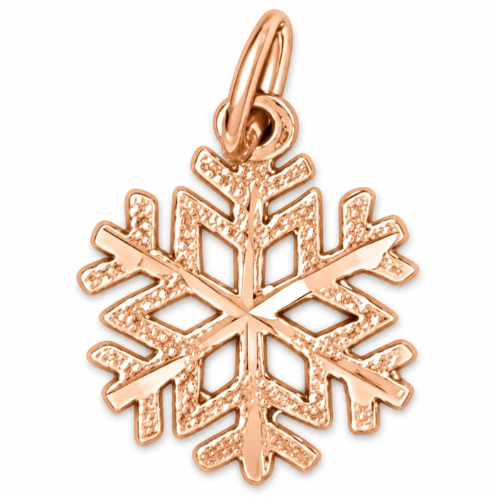 14K Rose Gold variant – Christmas Snowflake Charm Pendant 14k White Gold – front view