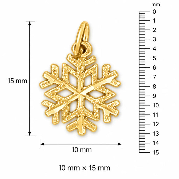 14K Yellow Gold variant – Christmas Snowflake Charm Pendant 14k White Gold – dimensions and size guide