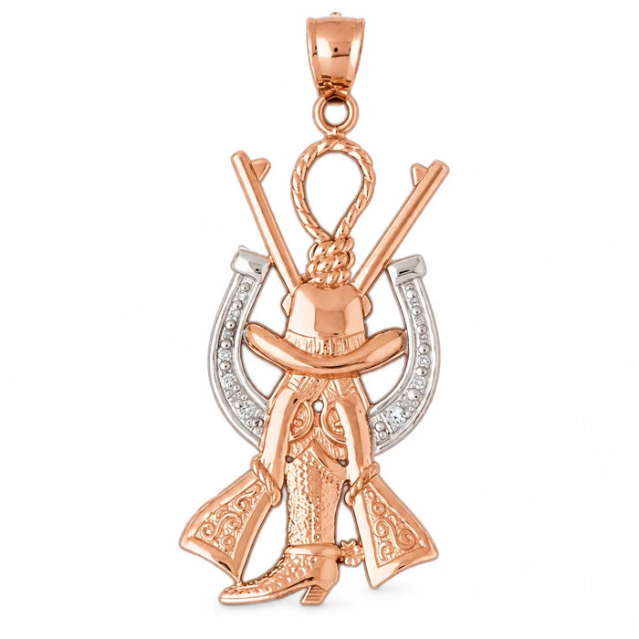 Cowboy Hunting Hat Gones Boot Horseshoe Charm Pendant 14k Two Tone Yellow and White Gold