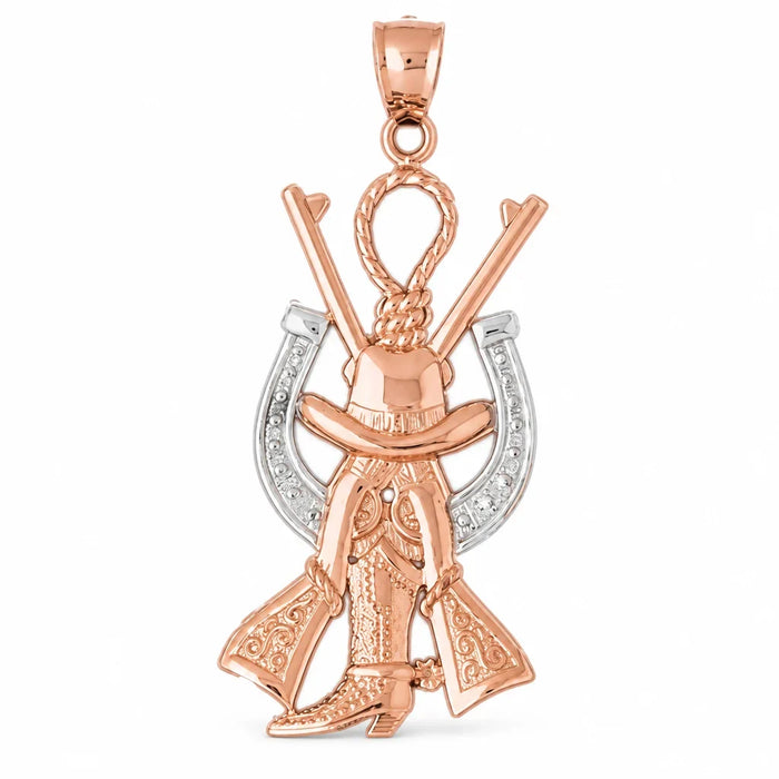 Cowboy Hunting Hat Gones Boot Horseshoe Charm Pendant 14k Two Tone Yellow and White Gold
