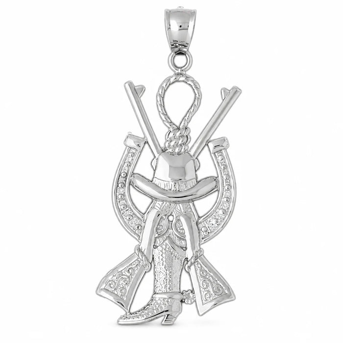 Cowboy Hunting Hat Gones Boot Horseshoe Charm Pendant 14k Two Tone Yellow and White Gold White Gold 14k