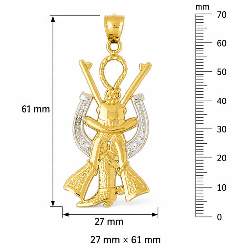 Cowboy Hunting Hat Gones Boot Horseshoe Charm Pendant 14k Two Tone Yellow and White Gold Yellow Gold 14k