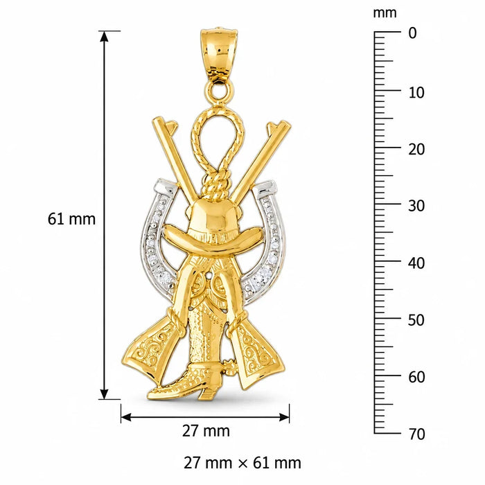 Cowboy Hunting Hat Gones Boot Horseshoe Charm Pendant 14k Two Tone Yellow and White Gold