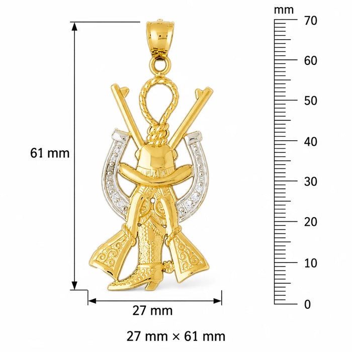 Cowboy Hunting Hat Gones Boot Horseshoe Charm Pendant 14k Two Tone Yellow and White Gold Yellow Gold 14k