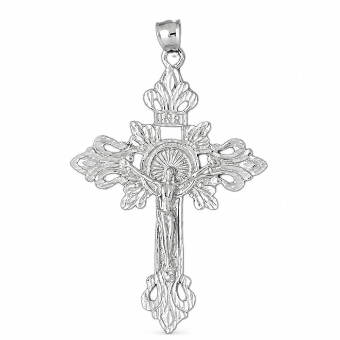 Cross with Jesus Figurine Charm Pendant 14k Gold (11.1 Grams) White Gold 14k