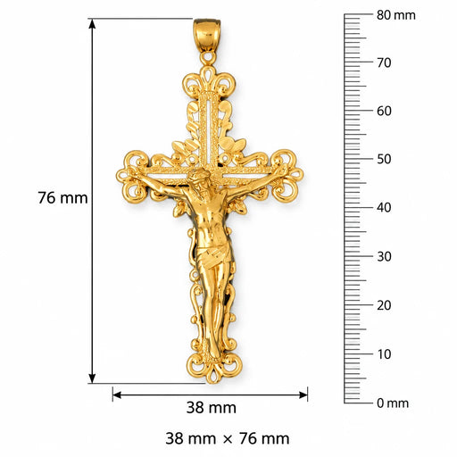 Cross with Jesus Figurine Charm Pendant 14k Gold (14.8 Grams) Yellow Gold 14k