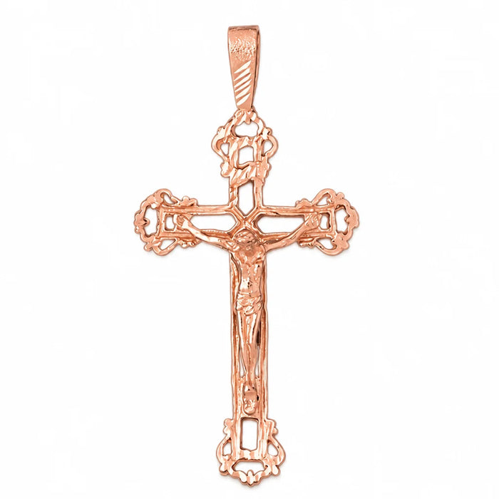 Cross with Jesus Figurine Charm Pendant 14k Gold (7.4 Grams) Rose Gold 14k
