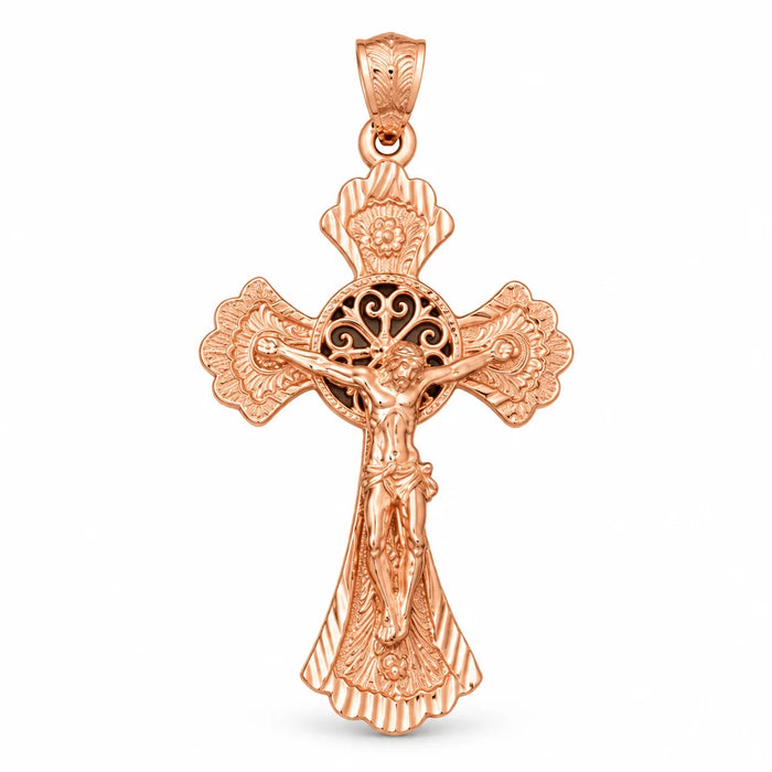 Cross with Jesus Figurine Charm Pendant 14k Gold (7 Grams) Rose Gold 14k