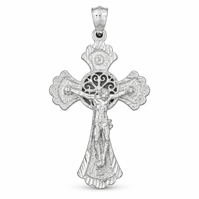 Cross with Jesus Figurine Charm Pendant 14k Gold (7 Grams) White Gold 14k