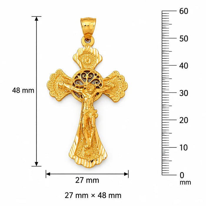 Cross with Jesus Figurine Charm Pendant 14k Gold (7 Grams) Yellow Gold 14k