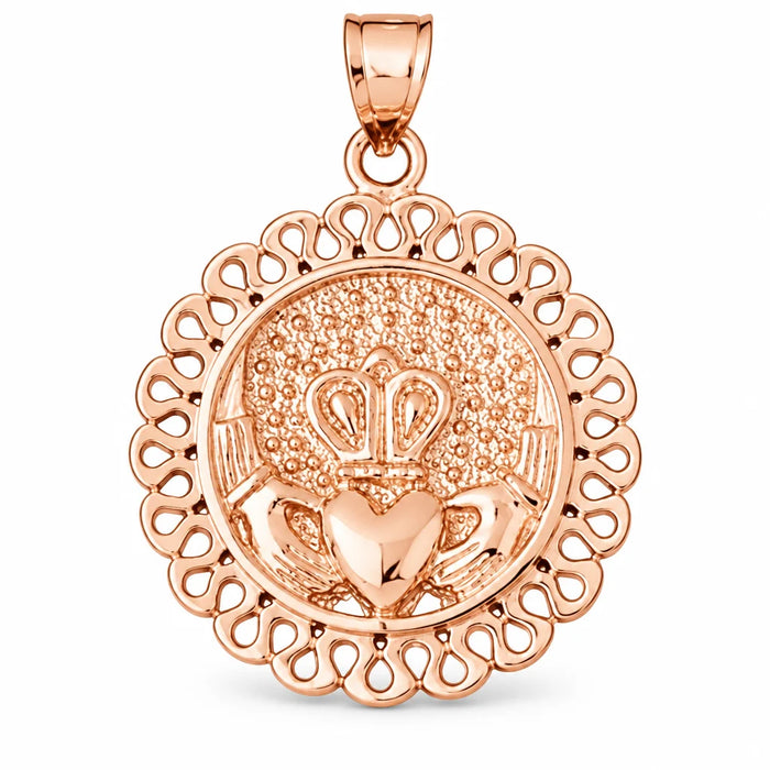 Crown Heart Gladdah Charm Pendant 14k Gold (8 Grams) Rose Gold 14k