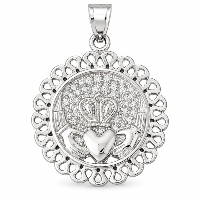 Crown Heart Gladdah Charm Pendant 14k Gold (8 Grams) White Gold 14k