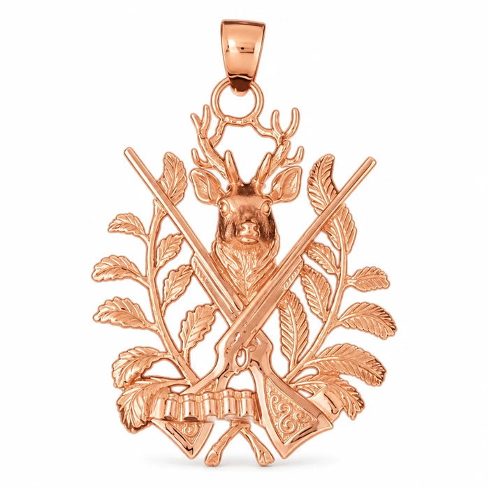 Deer and Hunting Guns Charm Pendant 14k Two Tone Yellow and White Gold