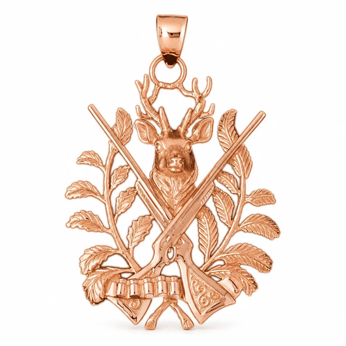 Deer and Hunting Guns Charm Pendant 14k Two Tone Yellow and White Gold