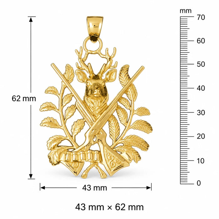Deer and Hunting Guns Charm Pendant 14k Two Tone Yellow and White Gold Yellow Gold 14k
