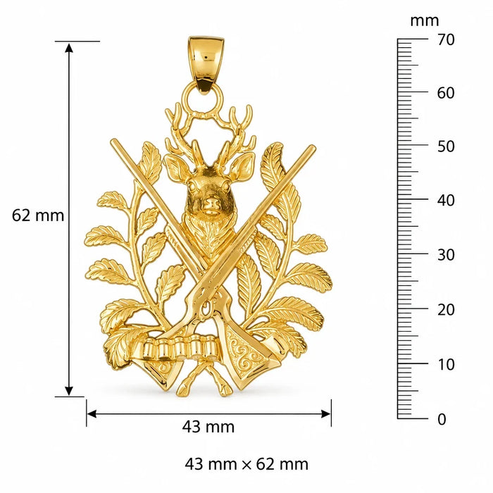 Deer and Hunting Guns Charm Pendant 14k Two Tone Yellow and White Gold