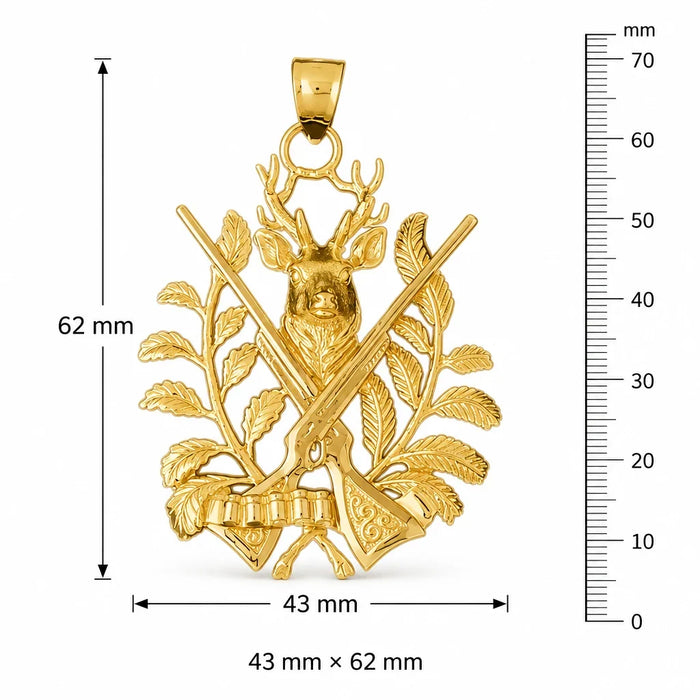 Deer and Hunting Guns Charm Pendant 14k Two Tone Yellow and White Gold