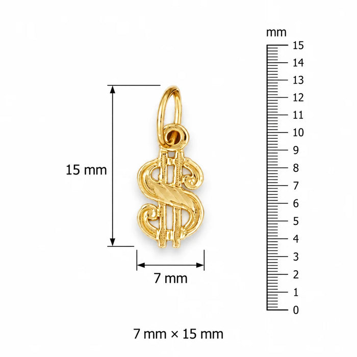 Dollar Sign Charm Pendant 14k Gold (0.4 Grams) Yellow Gold 14k