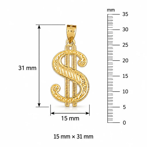 Dollar Sign Charm Pendant 14k Gold (1.3 Grams) Yellow Gold 14k