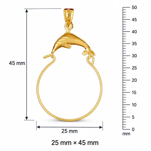 Dolphin Charm Holder Charm Pendant 14k Gold Yellow Gold 14k