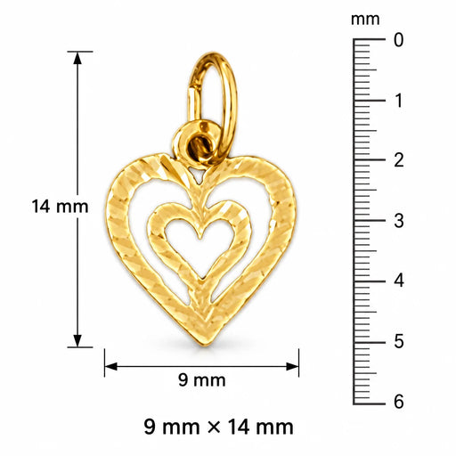 Double Heart Charm Pendant 14k Gold (0.4 Grams) Yellow Gold 14k