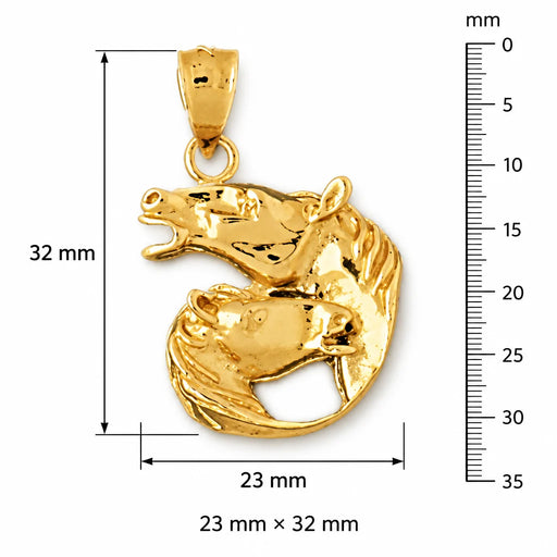 Double Horse Head Charm Pendant 14k Gold (3.3 Grams) Yellow Gold 14k