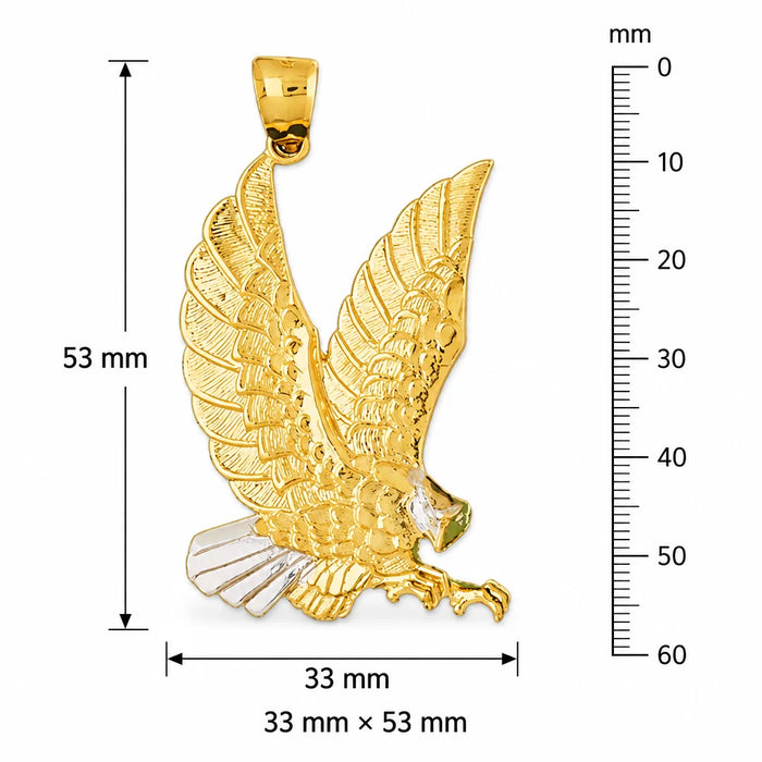 Eagle Charm Pendant 14k Two Tone Yellow and White Gold (12.4 Grams) Yellow Gold 14k