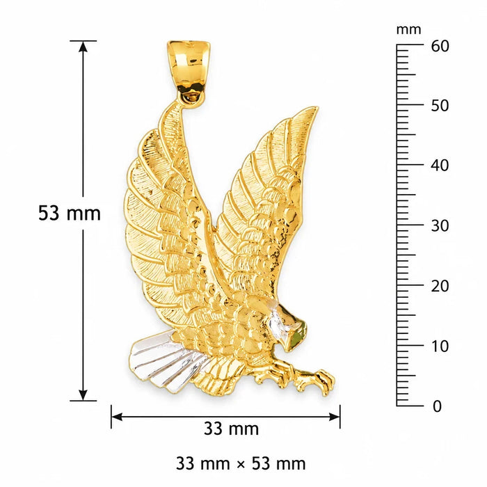 Eagle Charm Pendant 14k Two Tone Yellow and White Gold (12.4 Grams)