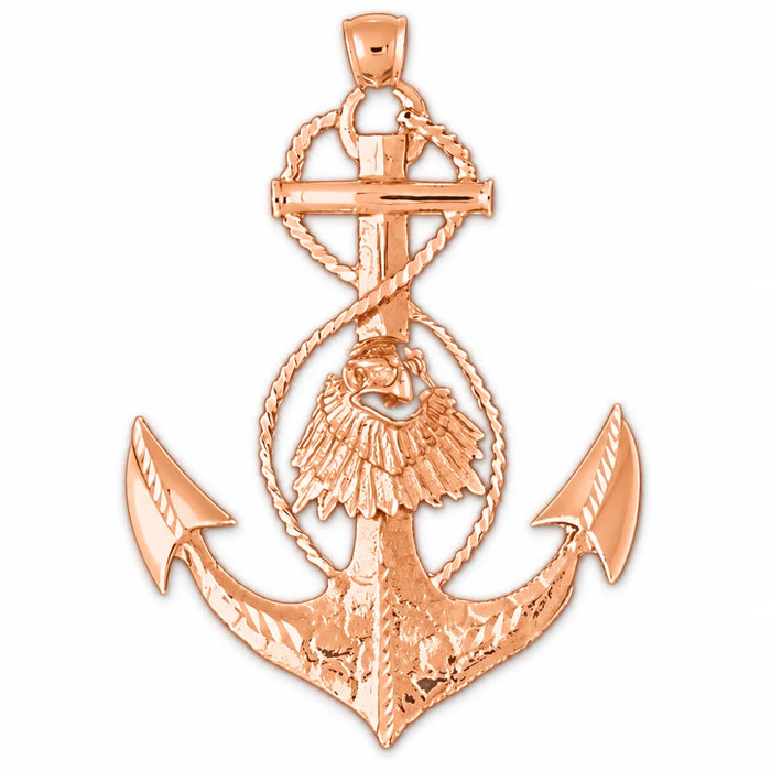 Eagle Head On Anchor Charm Pendant 14k Gold Rose Gold 14k